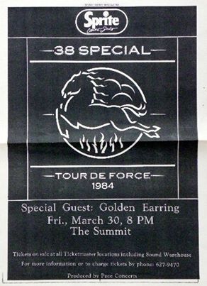 Golden Earring show ad March 30, 1984 Houston - The Summit